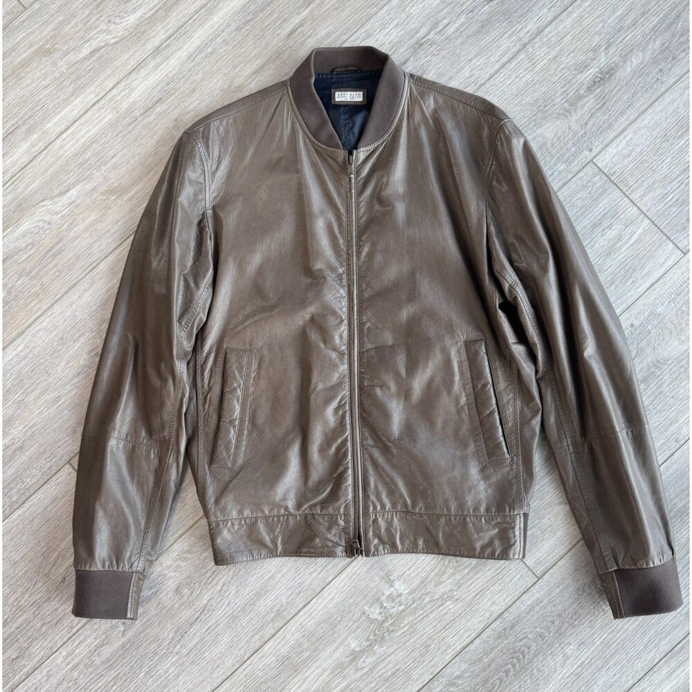 Brunello Cucinelli Men’s Leather Bomber Jacket Brown Made in Italy Size 50